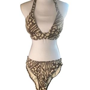 Victoria's Secret Leopard Print Bikini Set Bottoms M Medium Halter Top‎ S Small